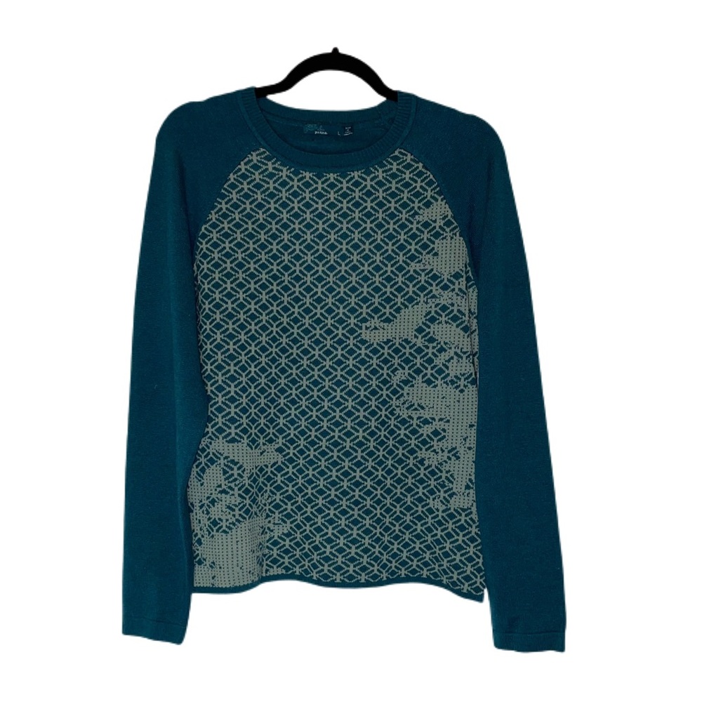 Prana Antonia Wool Blend Geometric Teal Pullover Sweater Women’s Size L